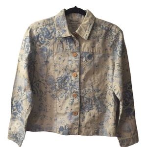 MARISOL Floral Print Beaded Denim Jacket